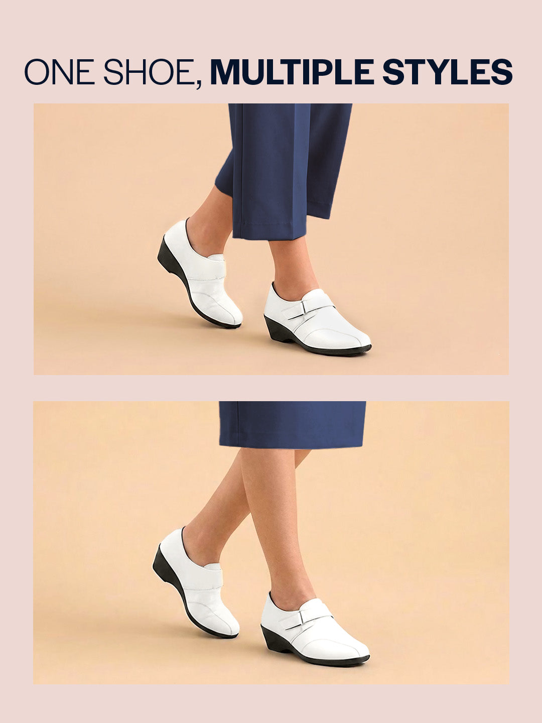 Shop Women White Outdoor Fashion Hook and Loop Platform Heel Wedges Online.