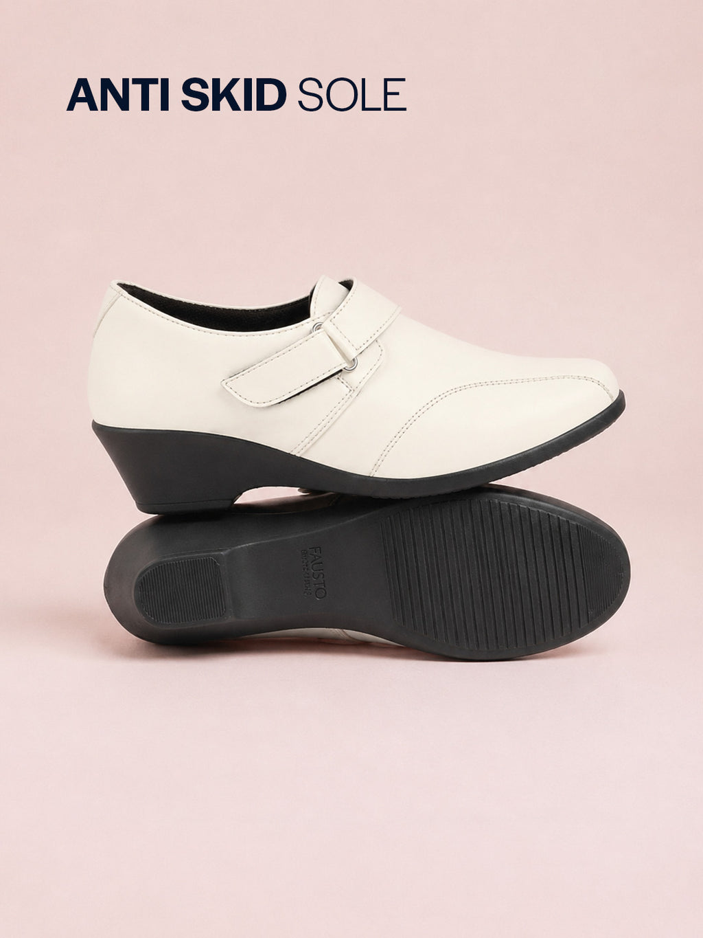 Shop Women White Outdoor Fashion Hook and Loop Platform Heel Wedges Online.
