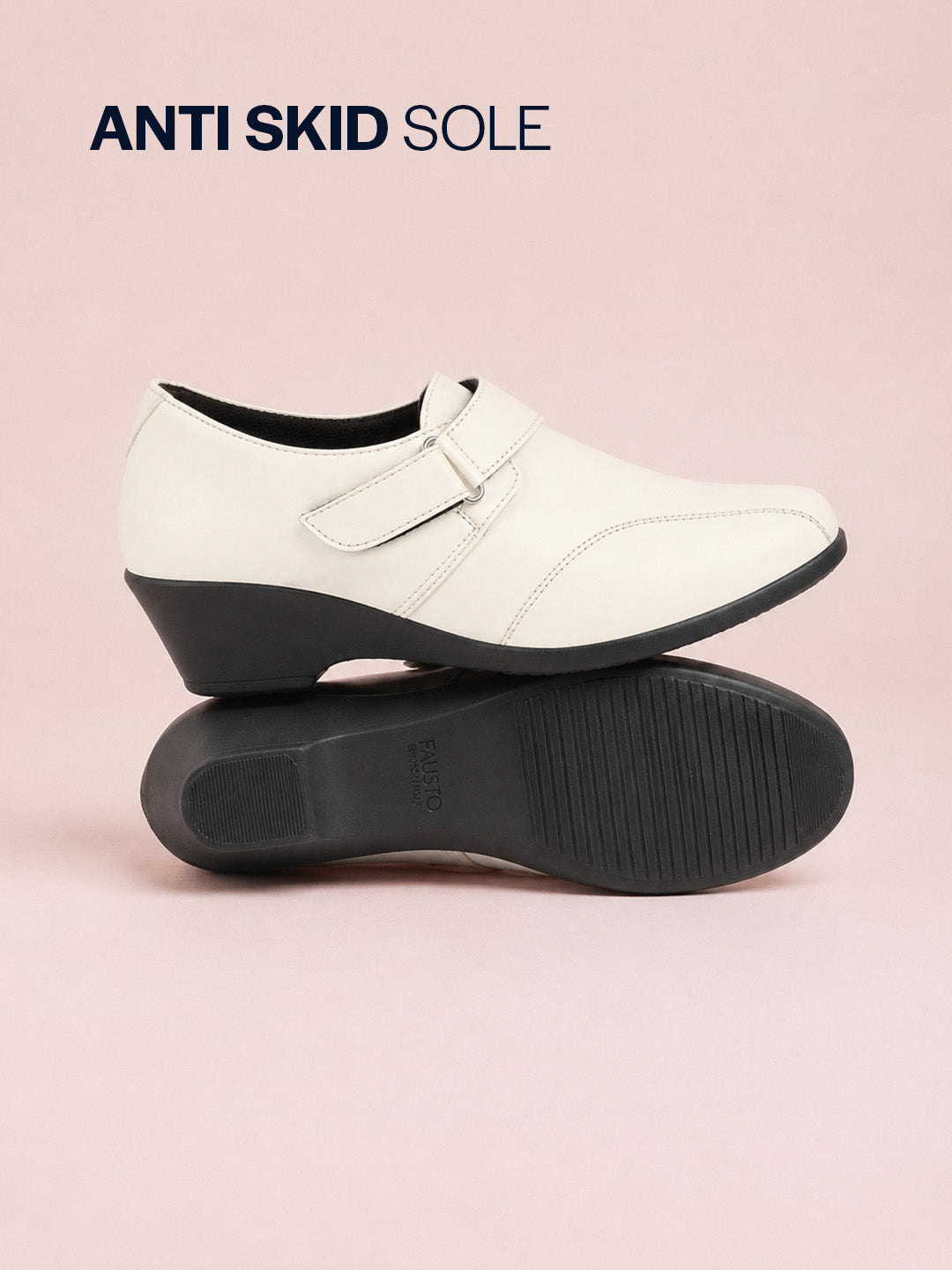 Shop Women White Outdoor Fashion Hook and Loop Platform Heel Wedges Online.
