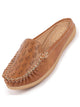 Women Tan Side Stitched Printed Back Open Slip On Mules Shoes