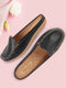 Women Black Side Stitched Back Open Slip On Mules Shoes