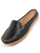 Women Black Side Stitched Back Open Slip On Mules Shoes