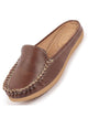 Women Brown Side Stitched Back Open Slip On Mules Shoes