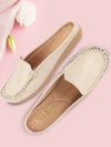 Women Cream Side Stitched Back Open Slip On Mules Shoes