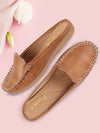 Shop Women Tan Side Stitched Back Open Slip On Mules Shoes Online.