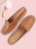 Women Tan Side Stitched Back Open Slip On Mules Shoes