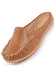 Women Tan Side Stitched Back Open Slip On Mules Shoes