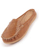 Women Tan Side Stitched Laser Cut Design Back Open Slip On Mules Shoes