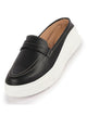 Women Black Outdoor Fashion Stitched Design Strap Open Back Platform Heel Slip On Casual Shoes