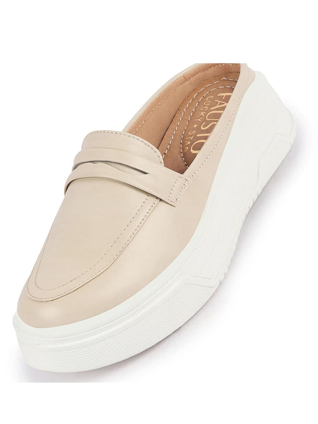 Shop Women Cream Outdoor Fashion Stitched Design Strap Open Back Platform Heel Slip On Casual Shoes Online.