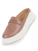 Women Peach Outdoor Fashion Stitched Design Strap Open Back Platform Heel Slip On Casual Shoes