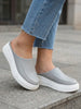 Women Grey Outdoor Fashion Stitched Design Open Back Platform Heel Slip On Casual Shoes