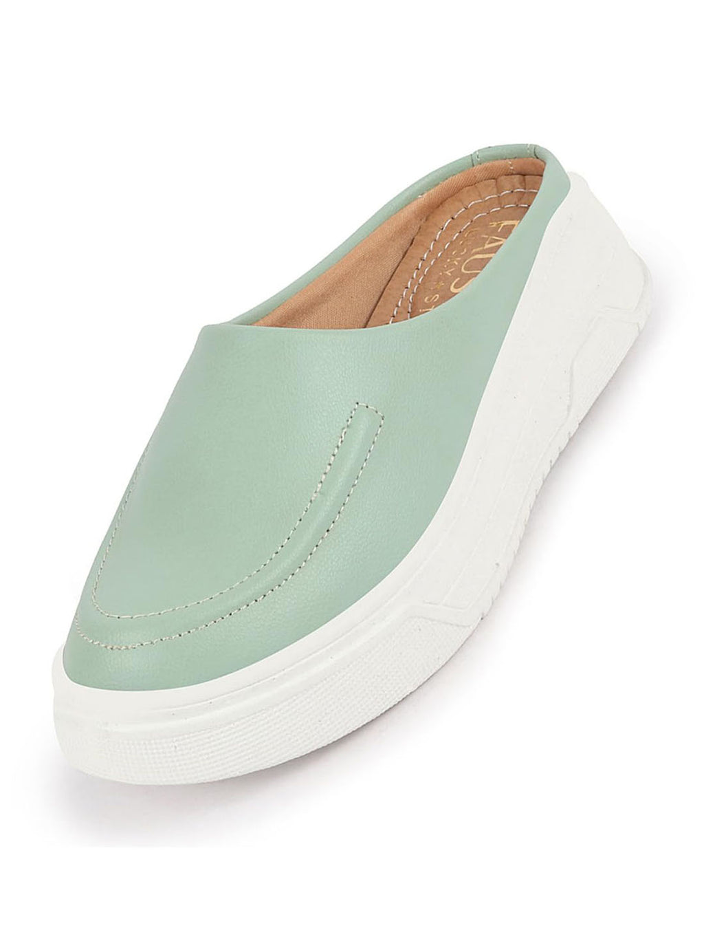 women pista green outdoor fashion stitched design open back platform heel slip on casual shoes