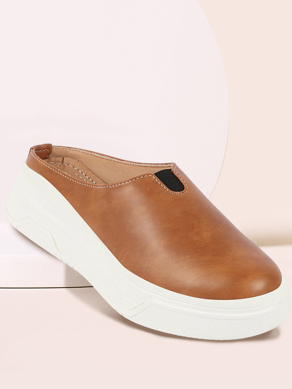 Shop Women Camel Outdoor Fashion Comfort Open Back Platform Heel Slip On Casual Shoes Online.
