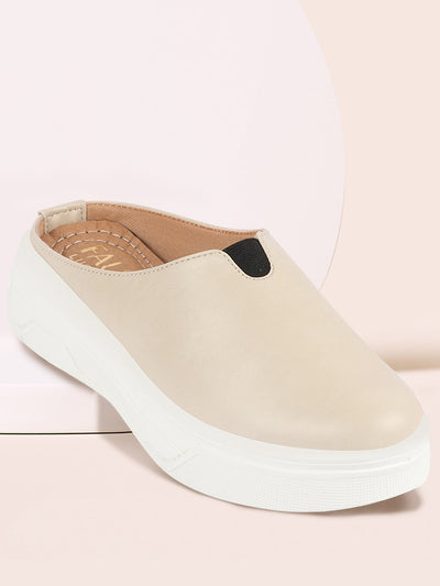 Shop Women Cream Outdoor Fashion Comfort Open Back Platform Heel Slip On Casual Shoes Online.