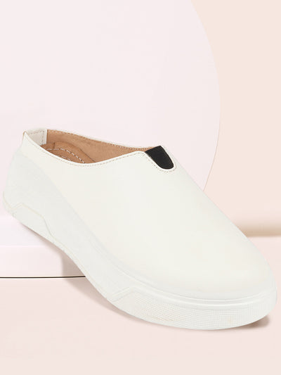 Women White Outdoor Fashion Comfort Open Back Platform Heel Slip On Casual Shoes