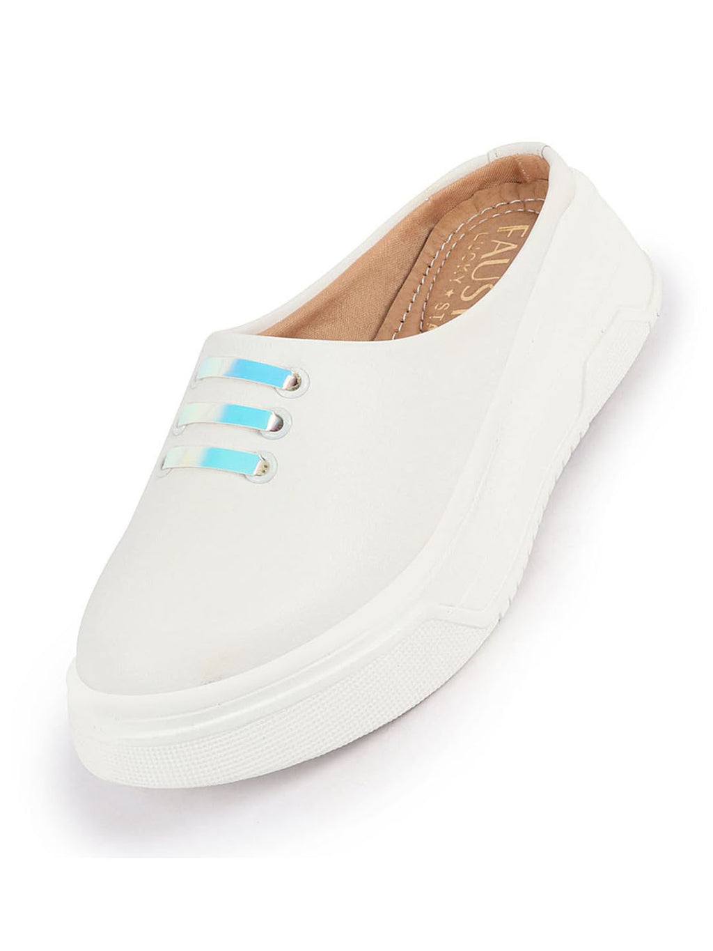 Women White Outdoor Fashion Comfort Lace Design Open Back Platform Heel Slip On Casual Shoes