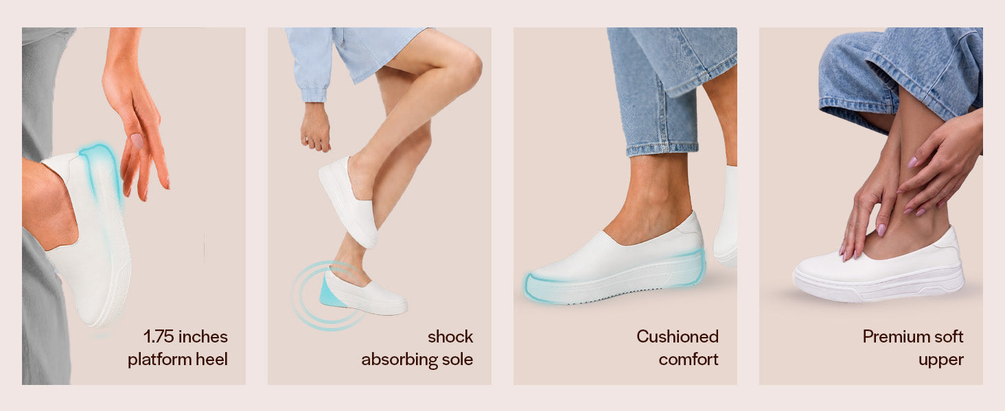 Women White Outdoor Fashion Comfort Height Enhance Platform Heel Ballerina Slip On Shoes