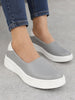 Women Grey Outdoor Fashion Comfort Height Enhance Platform Heel Ballerina Slip On Shoes