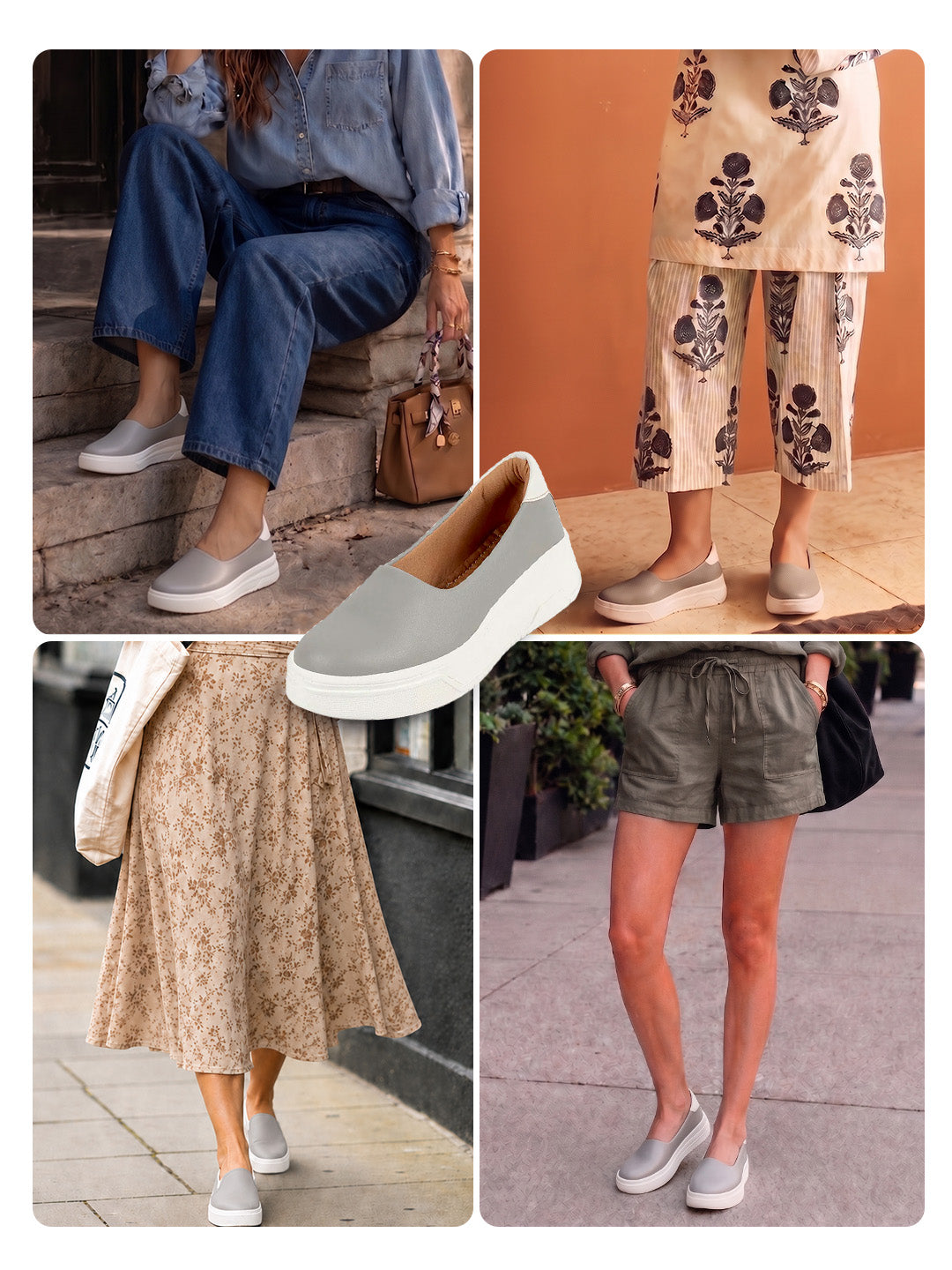 women grey outdoor fashion comfort height enhance platform heel ballerina slip on shoes