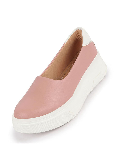 women pink outdoor fashion comfort height enhance platform heel ballerina slip on shoes