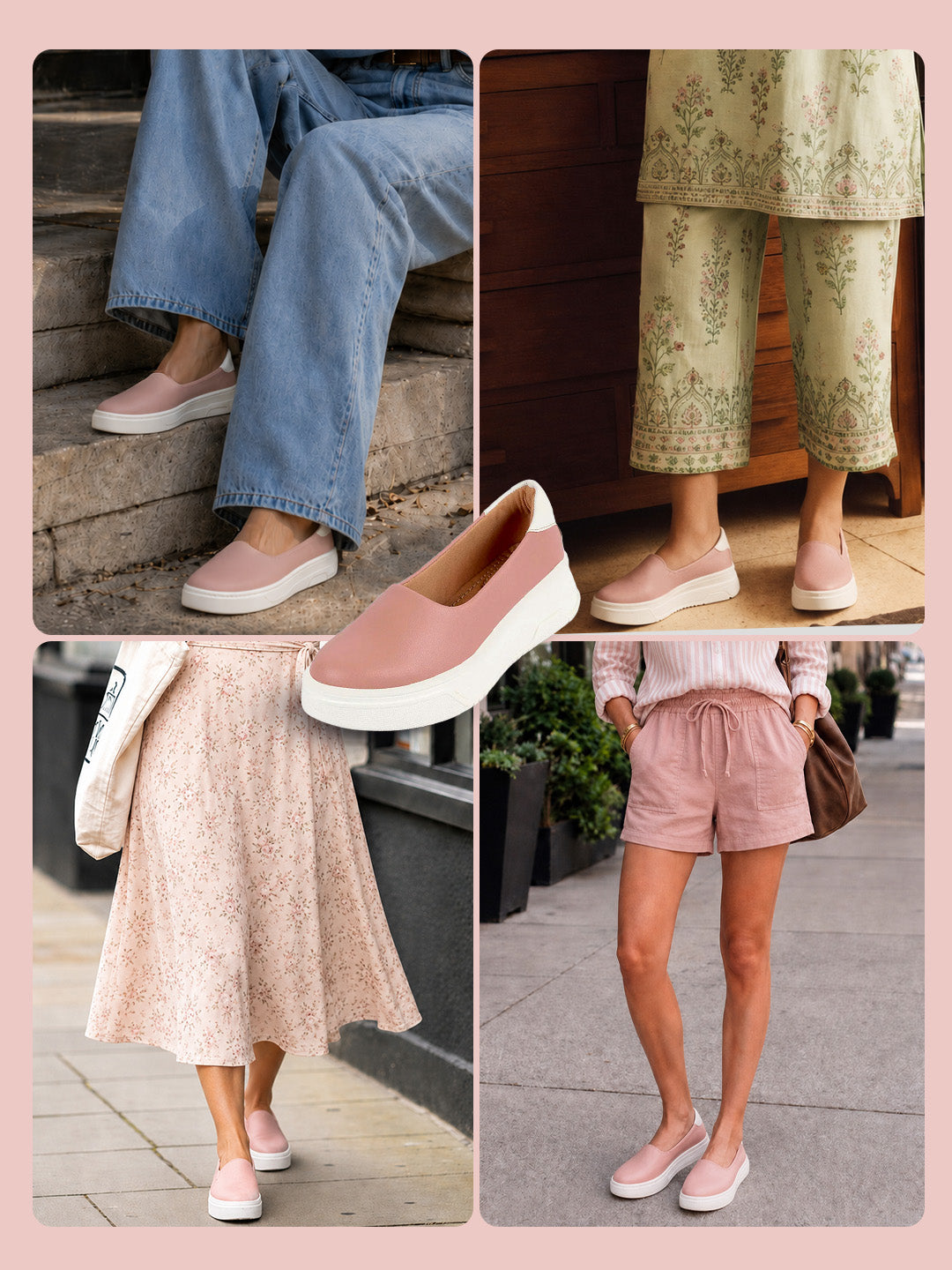 women pink outdoor fashion comfort height enhance platform heel ballerina slip on shoes