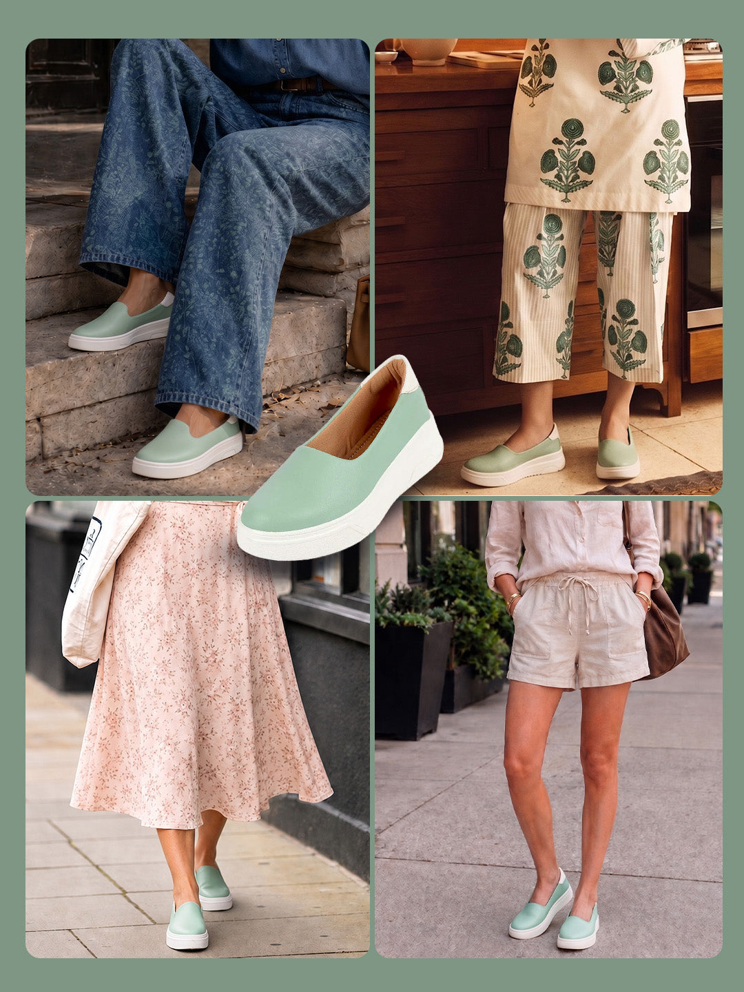 women pista green outdoor fashion comfort height enhance platform heel ballerina slip on shoes