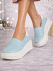 Women Sky Blue Outdoor Fashion Comfort Height Enhance Platform Heel Ballerina Slip On Shoes