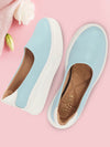 Women Sky Blue Outdoor Fashion Comfort Height Enhance Platform Heel Ballerina Slip On Shoes