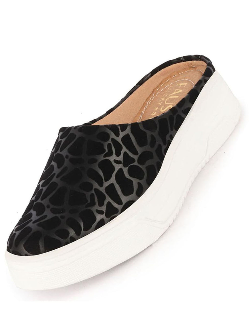 Women Black Leopard Print Height Enhancer Open Back Slip On Casual Shoes