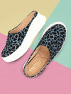 Women Blue Fashion Outdoor Leopard Print Height Enhancer Open Back Slip On Casual Shoes