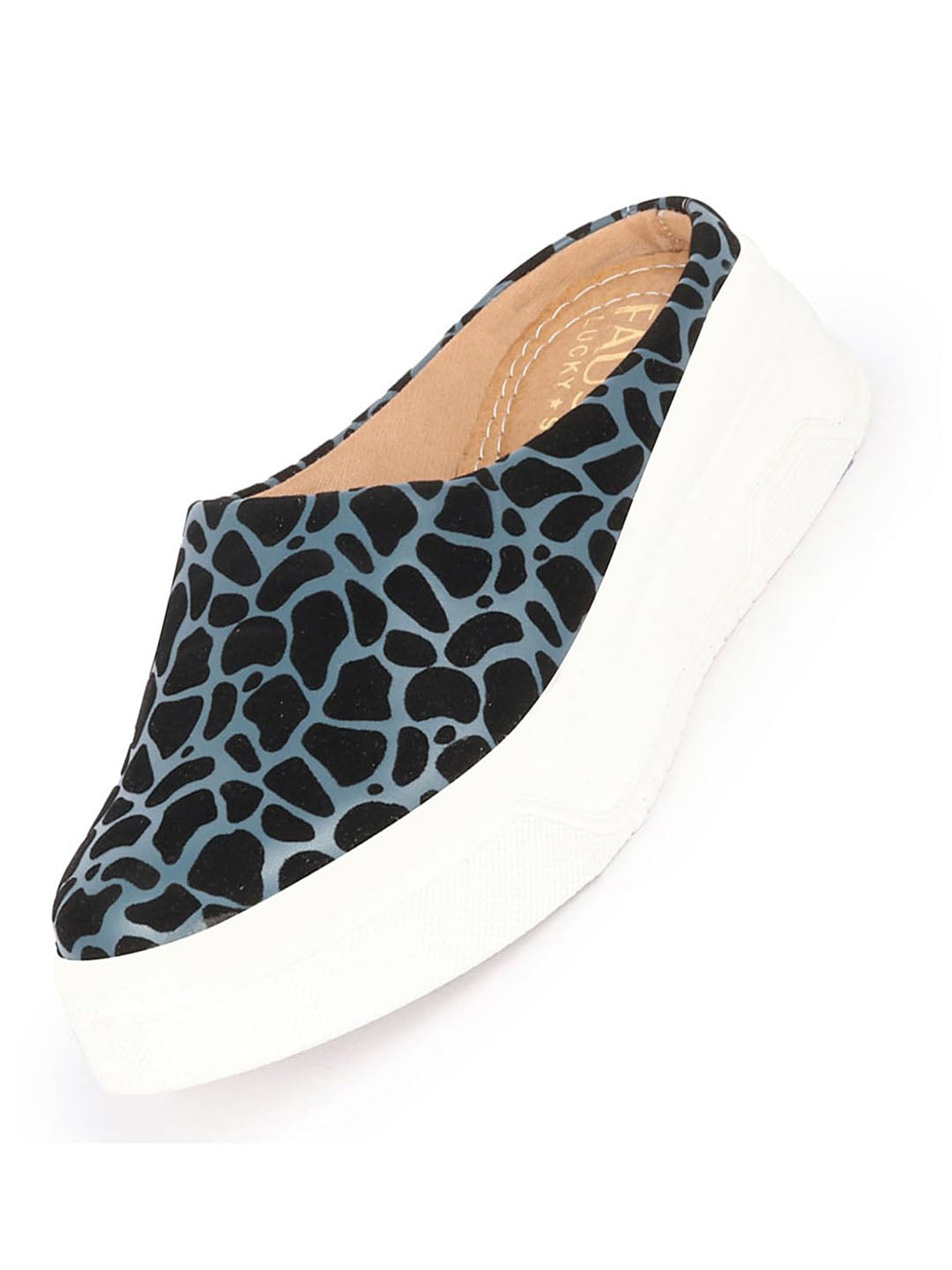 Shop Women Blue Fashion Outdoor Leopard Print Height Enhancer Open Back Slip On Casual Shoes Online.