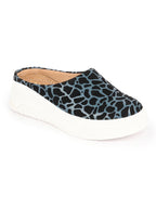 Shop Women Blue Fashion Outdoor Leopard Print Height Enhancer Open Back Slip On Casual Shoes Online.