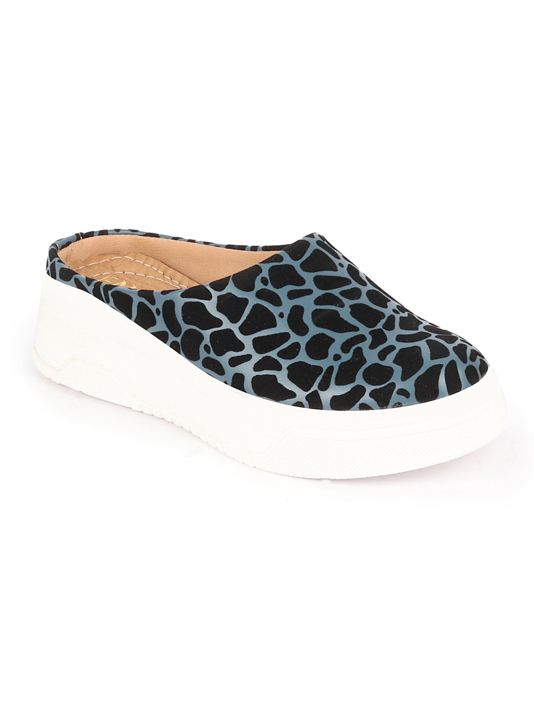 Shop Women Blue Fashion Outdoor Leopard Print Height Enhancer Open Back Slip On Casual Shoes Online.