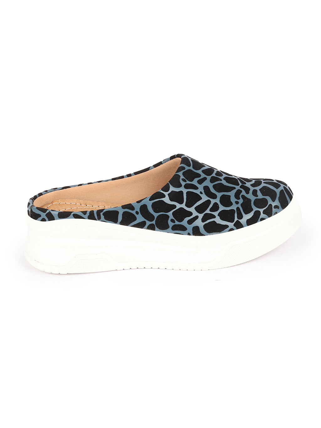 Shop Women Blue Fashion Outdoor Leopard Print Height Enhancer Open Back Slip On Casual Shoes Online.