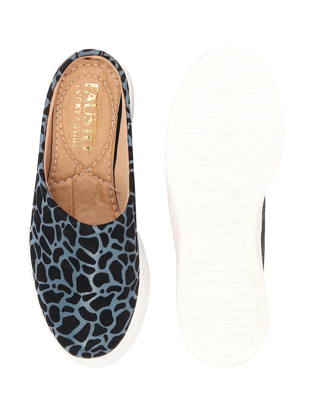 Shop Women Blue Fashion Outdoor Leopard Print Height Enhancer Open Back Slip On Casual Shoes Online.