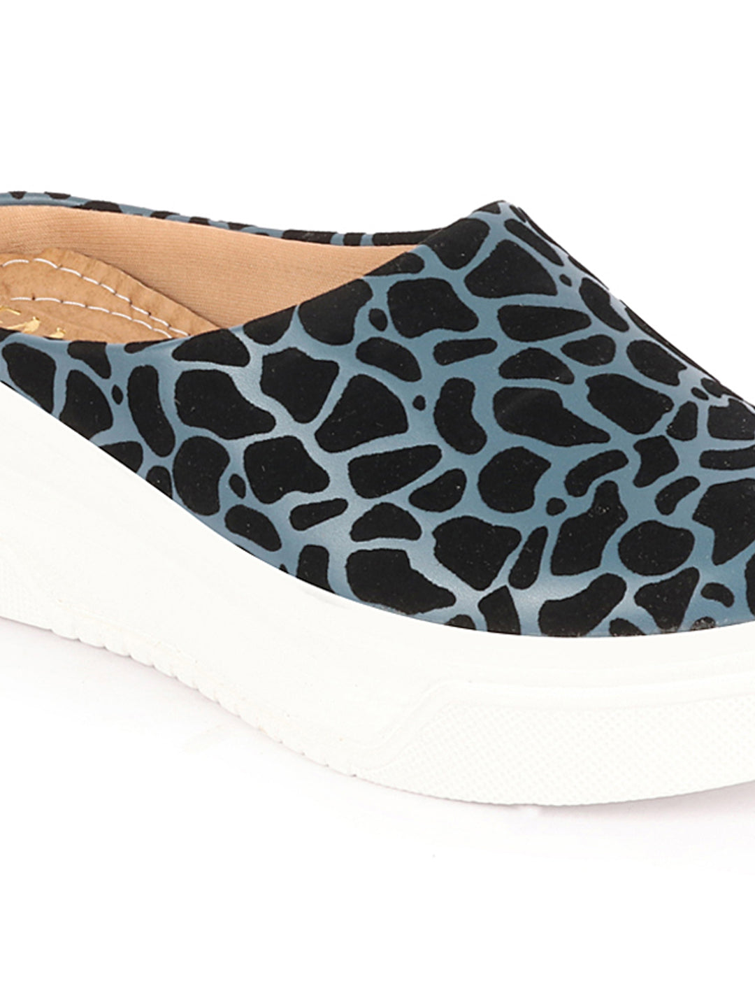 Shop Women Blue Fashion Outdoor Leopard Print Height Enhancer Open Back Slip On Casual Shoes Online.