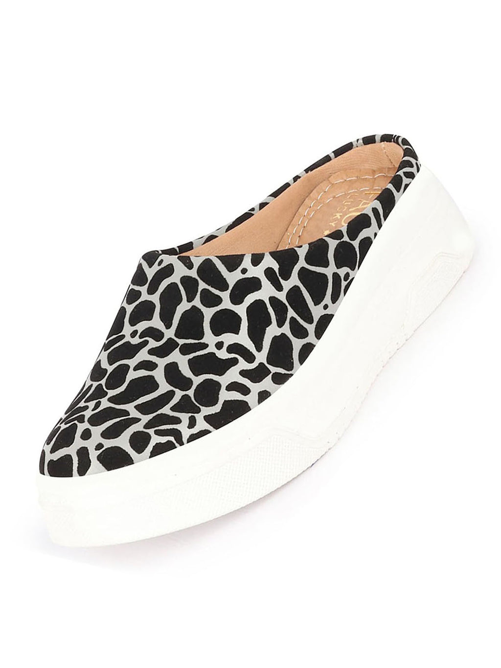 Women Grey Fashion Outdoor Leopard Print Height Enhancer Open Back Slip On Casual Shoes