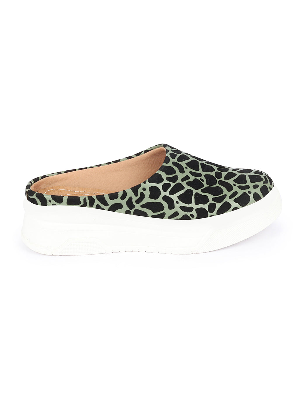 Shop Women Olive Fashion Outdoor Leopard Print Height Enhancer Open Back Slip On Casual Shoes Online.