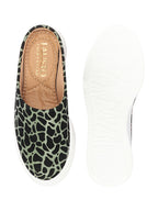 Shop Women Olive Fashion Outdoor Leopard Print Height Enhancer Open Back Slip On Casual Shoes Online.