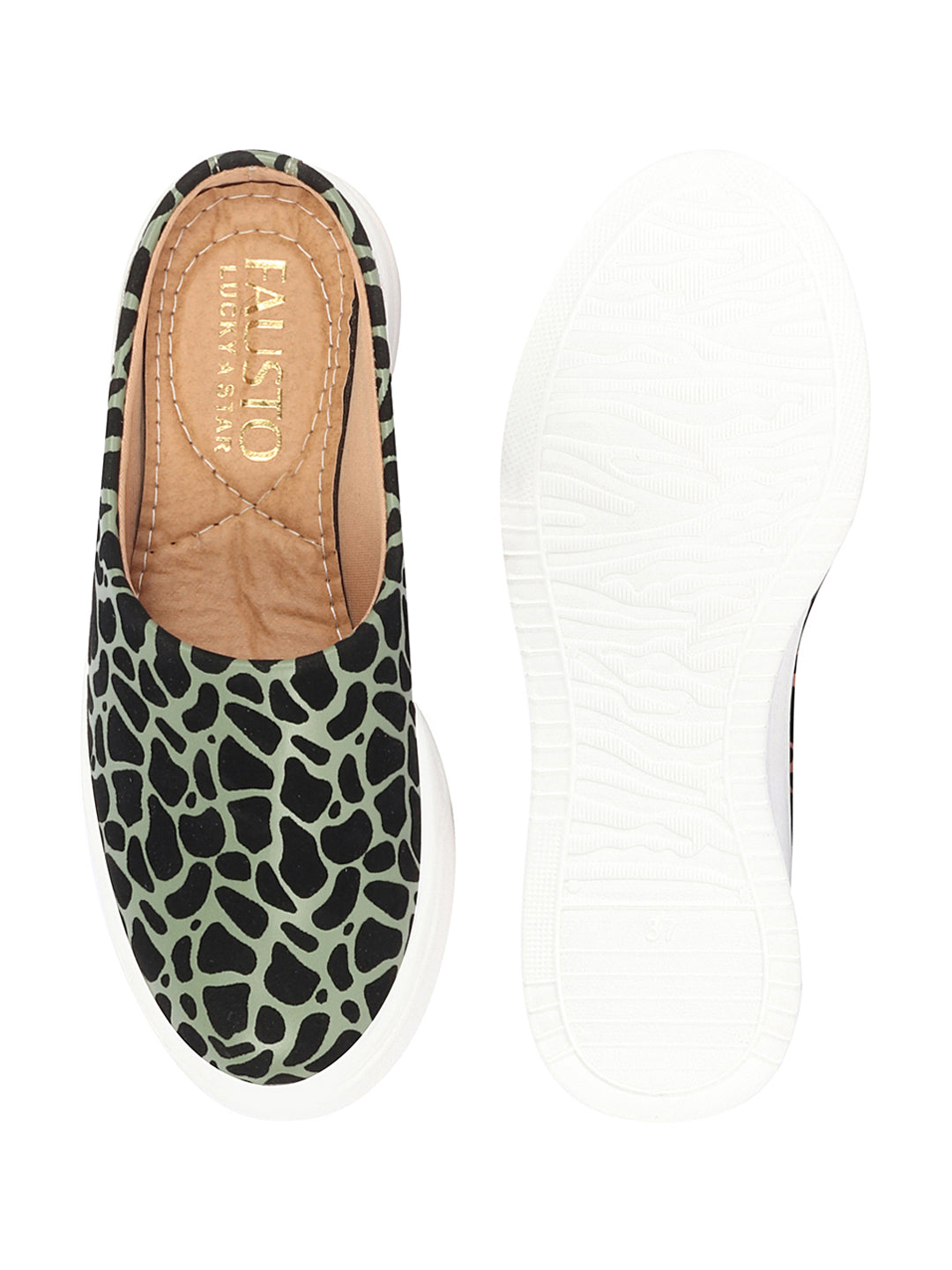 Shop Women Olive Fashion Outdoor Leopard Print Height Enhancer Open Back Slip On Casual Shoes Online.