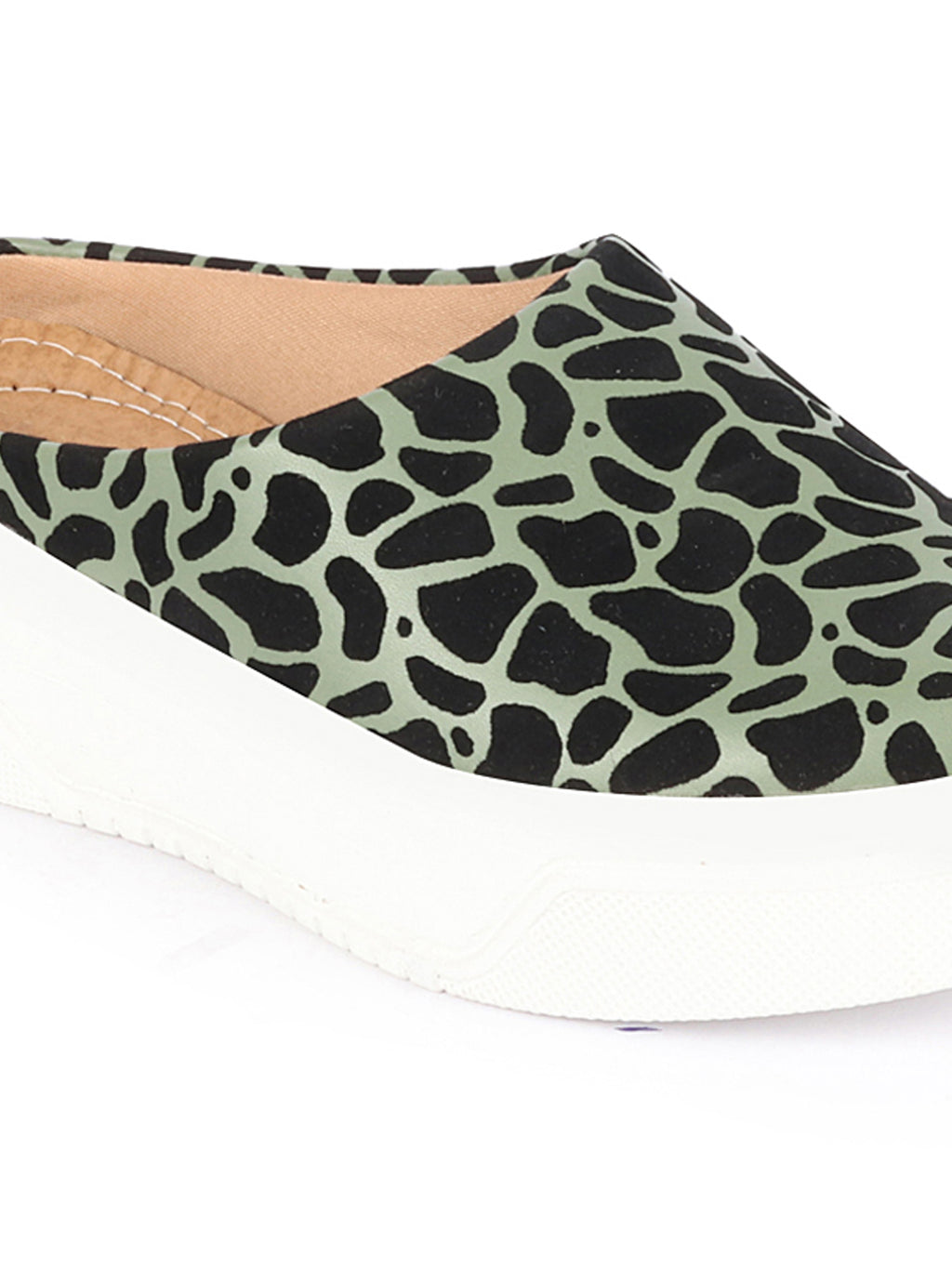 Shop Women Olive Fashion Outdoor Leopard Print Height Enhancer Open Back Slip On Casual Shoes Online.