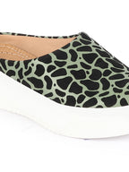 Shop Women Olive Fashion Outdoor Leopard Print Height Enhancer Open Back Slip On Casual Shoes Online.