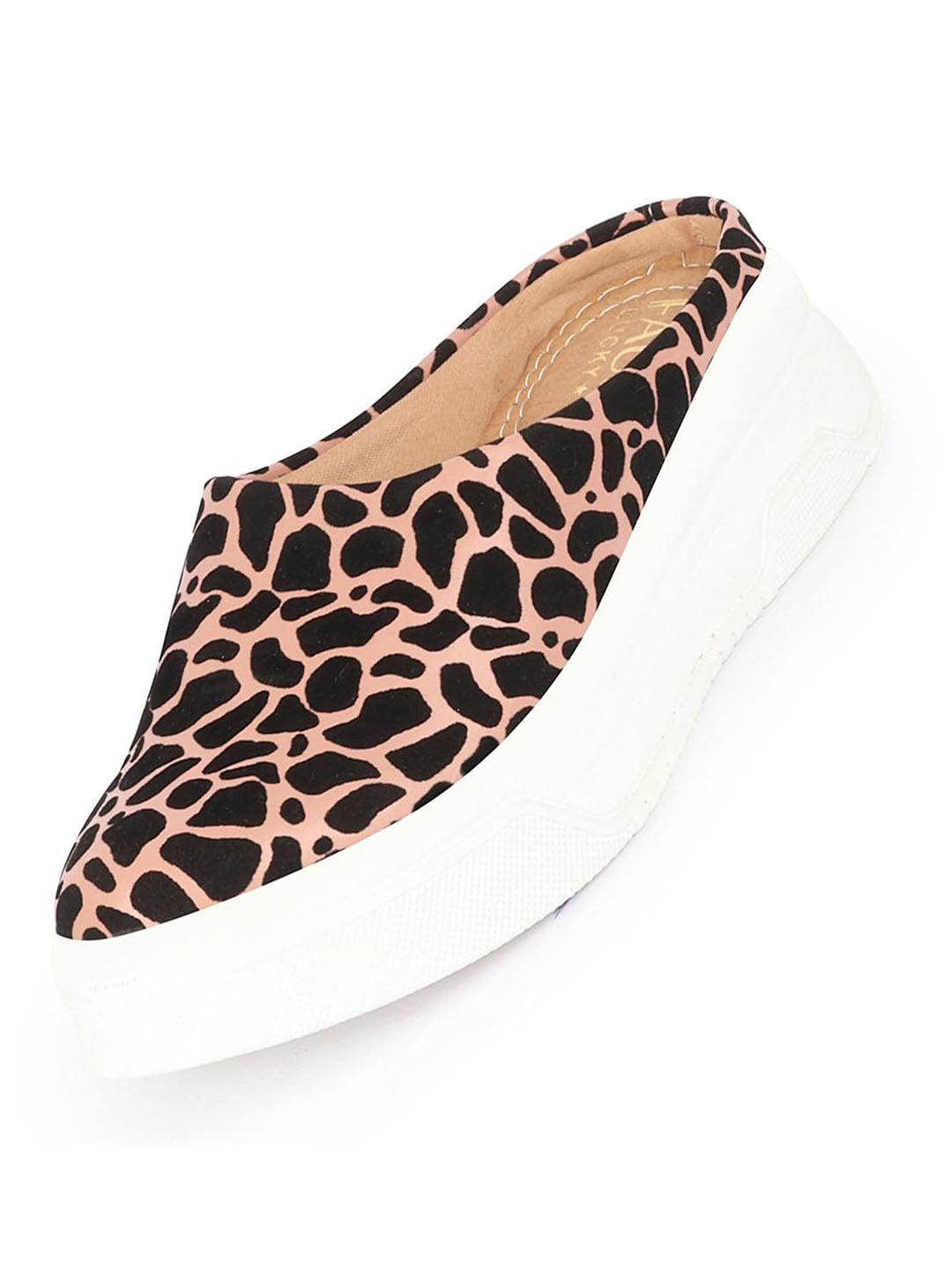 Shop Women Peach Fashion Outdoor Leopard Print Height Enhancer Open Back Slip On Casual Shoes Online.