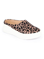 Shop Women Peach Fashion Outdoor Leopard Print Height Enhancer Open Back Slip On Casual Shoes Online.