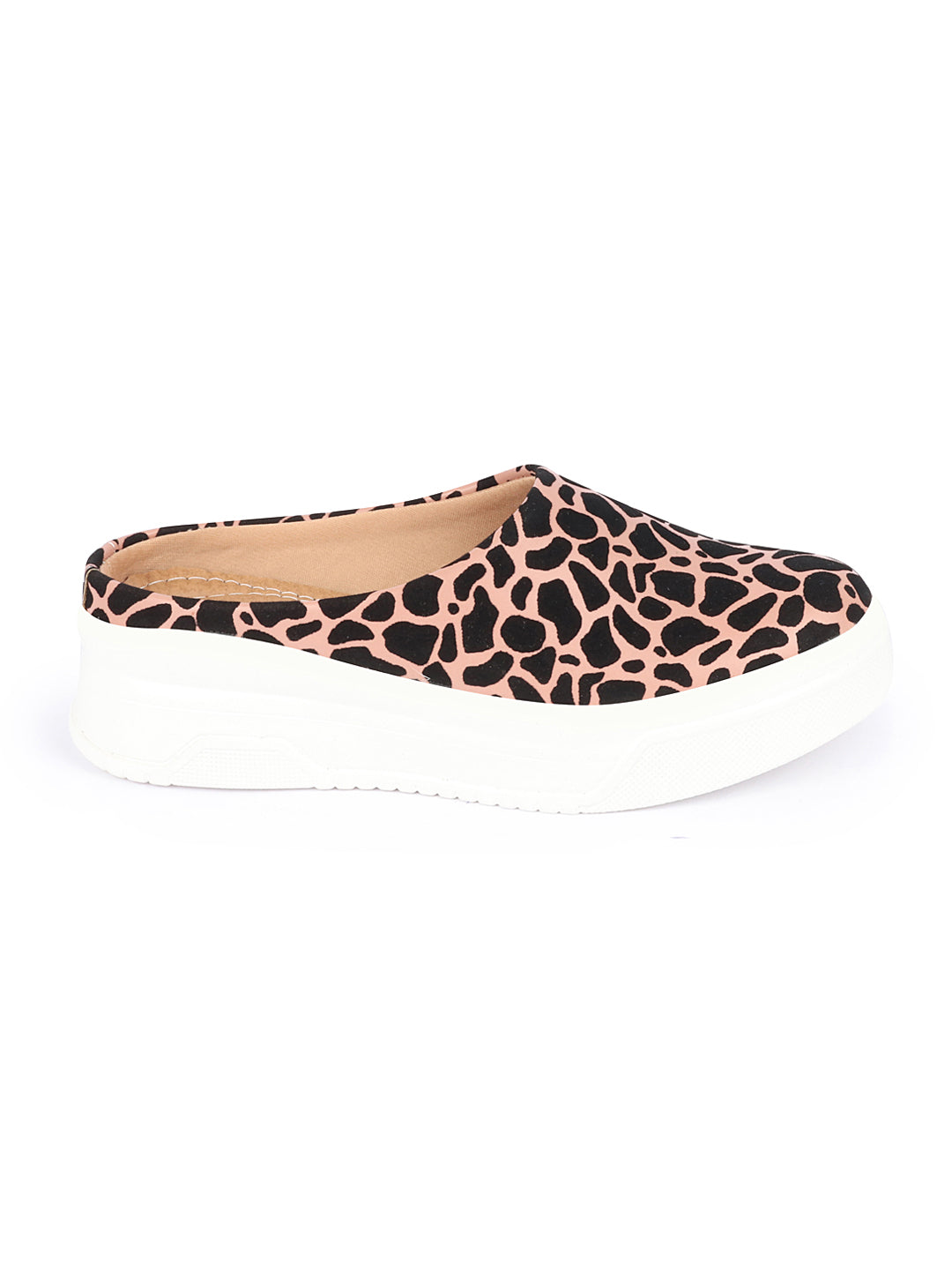 Shop Women Peach Fashion Outdoor Leopard Print Height Enhancer Open Back Slip On Casual Shoes Online.