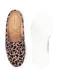 Women Peach Fashion Outdoor Leopard Print Height Enhancer Open Back Slip On Casual Shoes