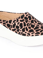 Shop Women Peach Fashion Outdoor Leopard Print Height Enhancer Open Back Slip On Casual Shoes Online.