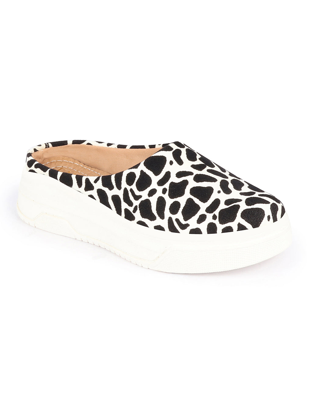 Shop Women White Fashion Outdoor Leopard Print Height Enhancer Open Back Slip On Casual Shoes Online.