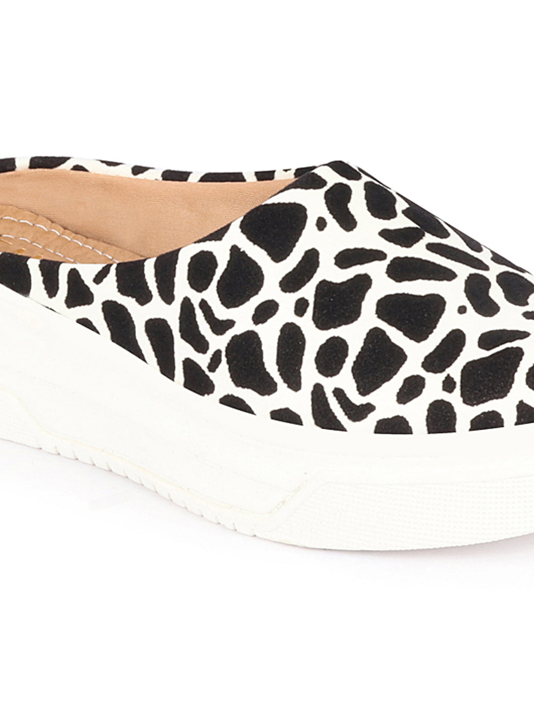Shop Women White Fashion Outdoor Leopard Print Height Enhancer Open Back Slip On Casual Shoes Online.